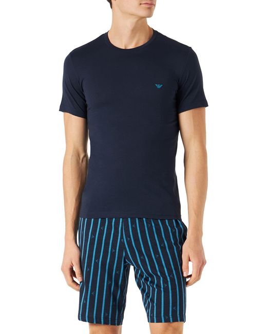 Emporio Armani Blue Pattern Mix T-shirt And Shorts Pyjama Set for men