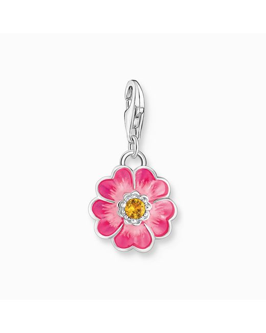 Ciondolo in argento con fiore smaltato rosa con zirconi arancioni di Thomas Sabo in Pink