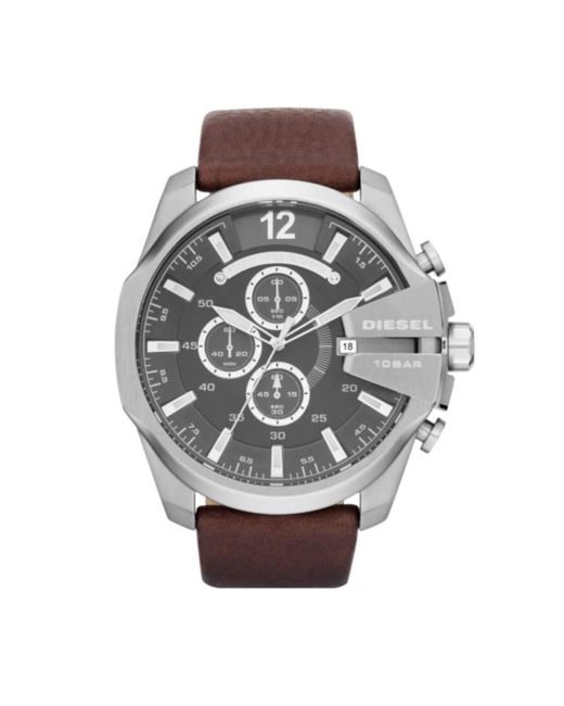 DIESEL Metallic 59mm Mega Chief Quartz Stainless Steel And Leather Chronograph Watch for men