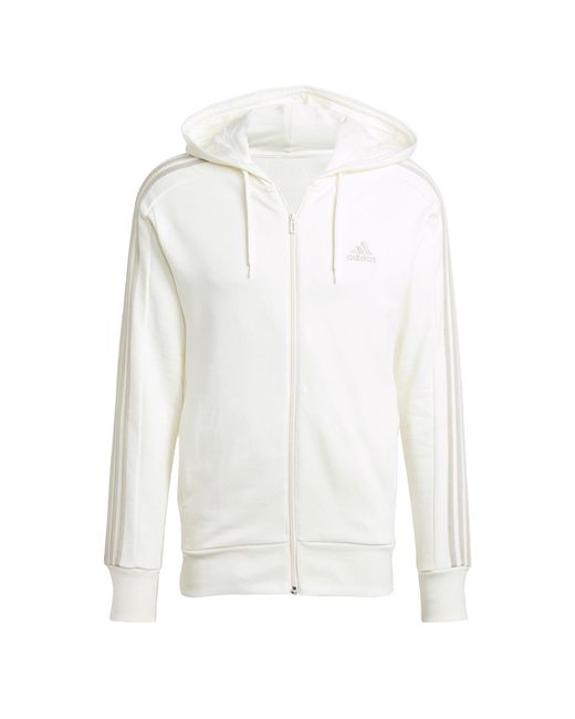 Adidas Essentials French Terry 3-stripes Hoodie Met Volledige Rits in het White voor heren