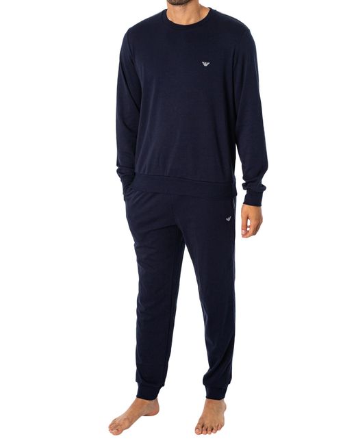 Emporio Armani Interlock With Sweatshirt And Cuffed Pants Pajama Set in Blue für Herren