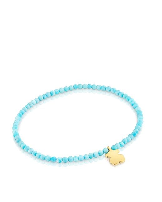 Bracelet élastique avec boules rondes de magnésie et motif d'ours plaqué or 18 carats sur argent Tous en coloris Blue