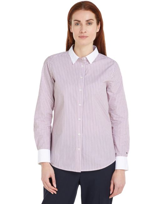 Ivy Stripe Contrast REG Shirt WW0WW42274 Tommy Hilfiger de color Purple