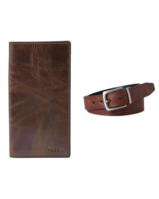 Fossil Derrick Braunes Leder Portemonnaie und Parker Gürtel in Brown für Herren