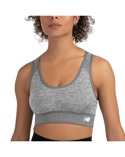 New Balance Gray Seamless Mid Impact Heather Keyhole Sport Bra With Removable Pads