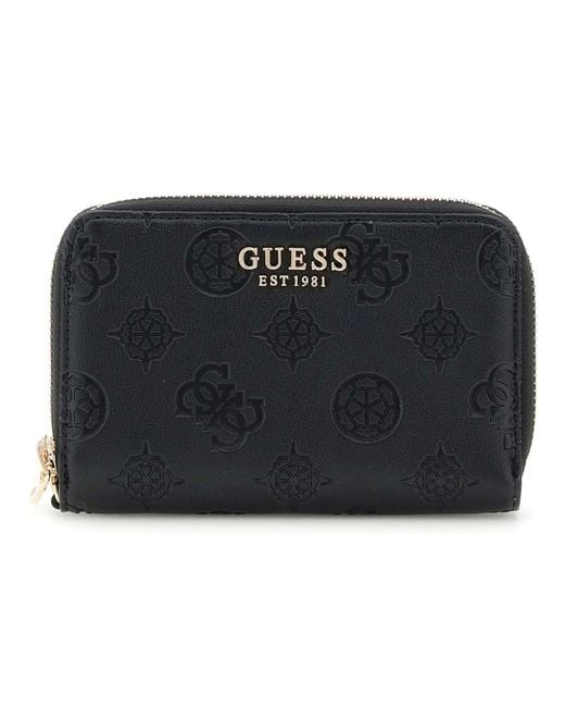 Porte-Monnaie Laurel II SLG Medium Double Zip Wallet Black Logo Noir Guess