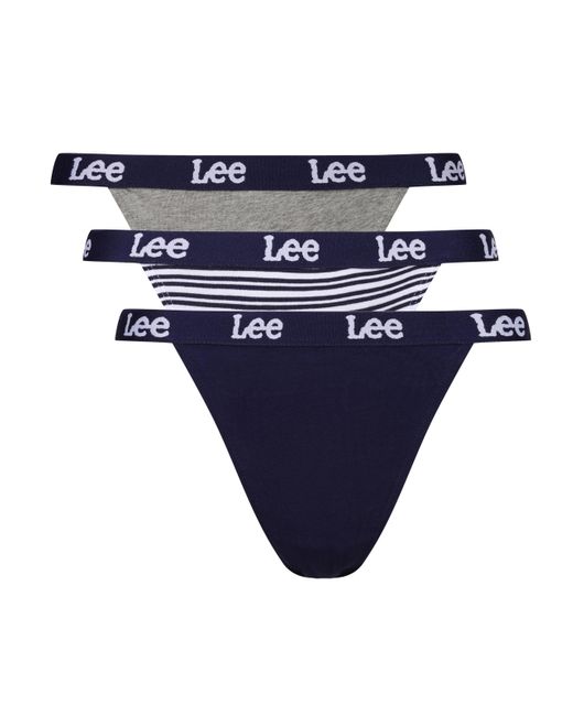 Lee Jeans Blue S Cotton Tanga Briefs in Navy/Stripes/Grey | Soft