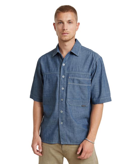 G-Star RAW Blue Double Pocket Relaxed Shirt Ss for men