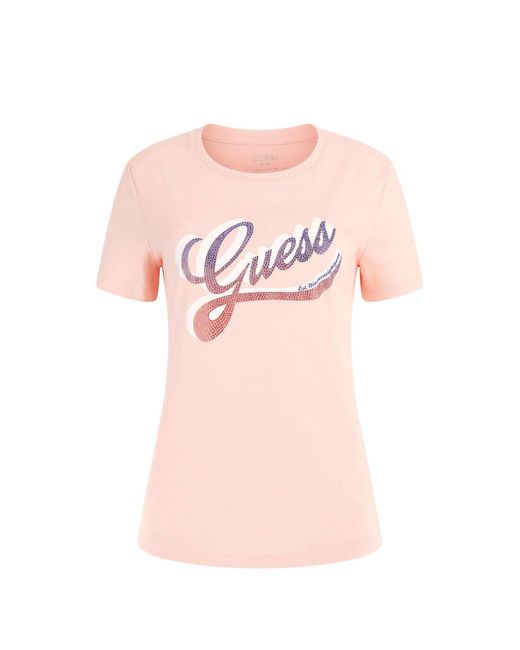 T-Shirt Donna SS CN Shaded Logo Tee Rosa ES23GU82 W3GI34I3Z14 M di Guess in Pink