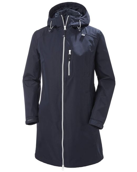 Helly Hansen Blue Long Belfast Lightweight Waterproof Windproof Breathable Raincoat Jacket With Hood