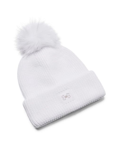 Under Armour White Coldgear Infrared Halftime Ribbed Pom Beanie