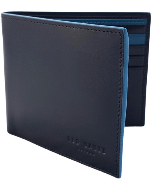 Ted Baker Blue Halfan Rfid Blocking S Glossy Leather Bifold Wallet In Black for men