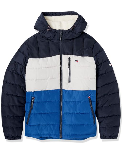 Tommy Hilfiger Midweight Sherpa Lined Hooded Water Resistant Puffer Jacket  in Blue for Men | Lyst