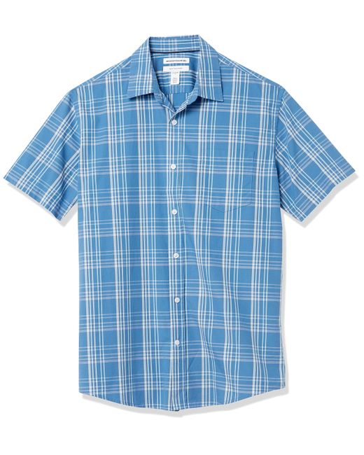 Short-Sleeve Regular-fit Casual Poplin Shirt Button-Down Amazon Essentials pour homme en coloris Blue
