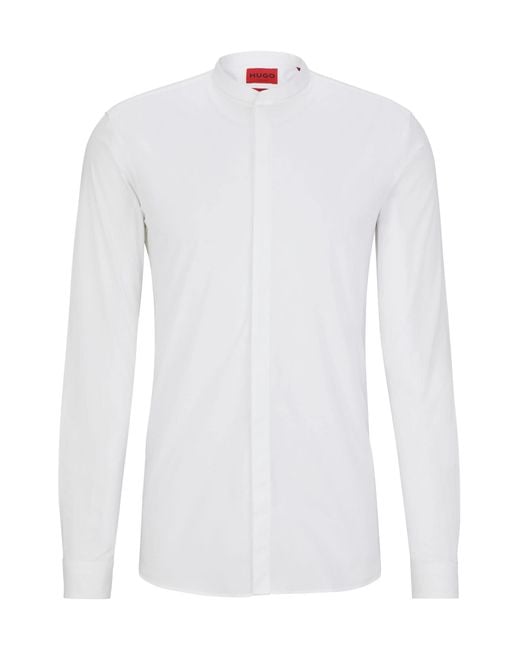 HUGO S Enrique Extra-slim-fit Shirt In Stretch Cotton With Stand Collar White for men