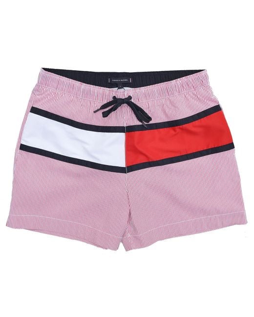 Tommy Hilfiger Pink Swim Shorts Stripe Flag Trunk Red White Stripes for men