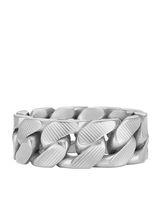 Fossil Gray Harlow Linear Texture Chain Stainless Steel Band Ring for men