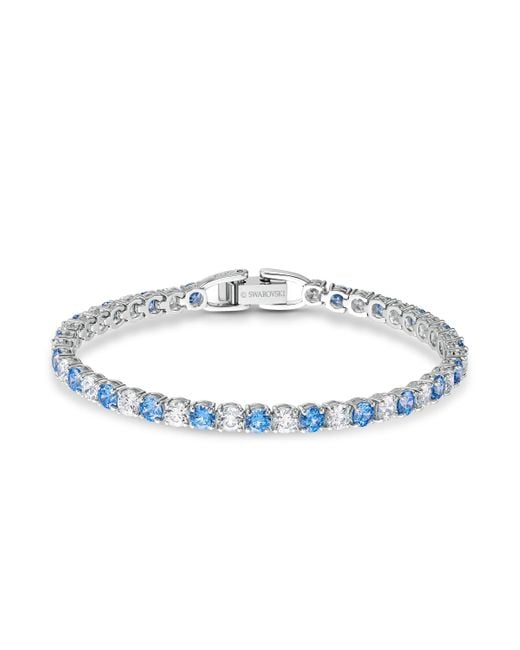 Swarovski 125th Anniversary Tennis Deluxe Bracelet With Light Blue And White Crystals On A Rhodium Plated Setting