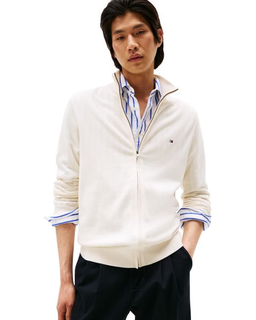 Tommy Hilfiger Essential Cotton Zip Thru Mw0mw36517 Zip Through Trui in het White voor heren