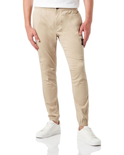 Calvin Klein Monologo Casual Badge Chino Gewebte Hose in Natural für Herren