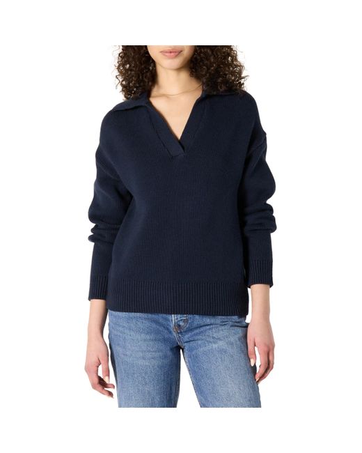 Jersey Tipo Polo Holgado de Algodón de Grosor Alto Mujer Amazon Essentials de color Blue