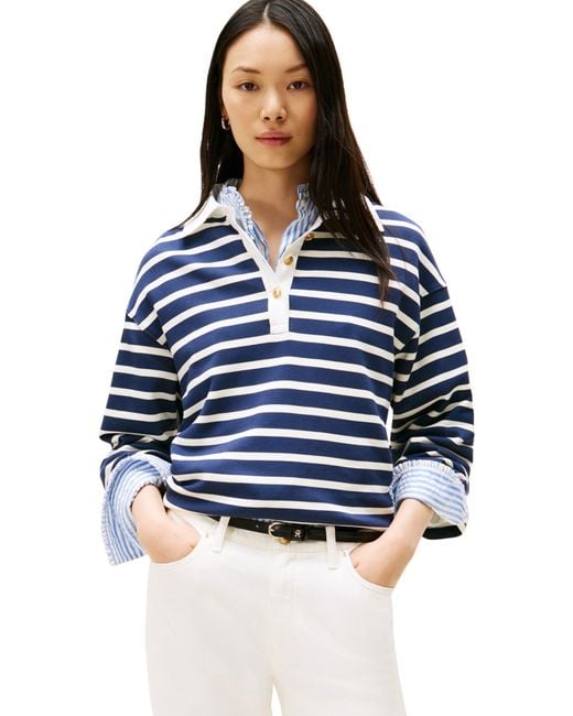 Tommy Hilfiger Gold Button Rugby Terry Swtshrt Ww0ww47457 Pullover Sweatshirt in het Blue