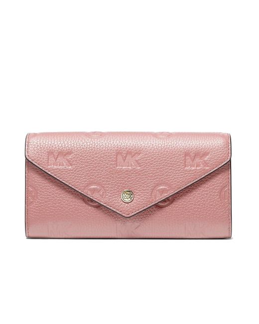 Michael Kors Pink Jet Set Travel Large Logo Embossed Leather Envelope Wallet