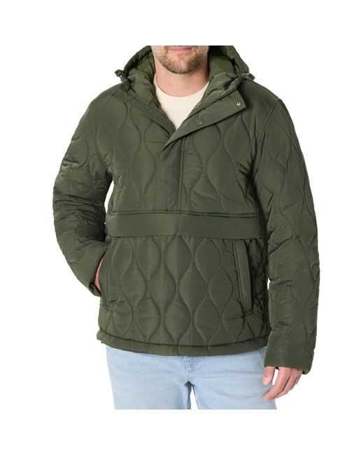 Amazon Essentials Green Anorak Hooded Quarter-zip Puffer Coat for men