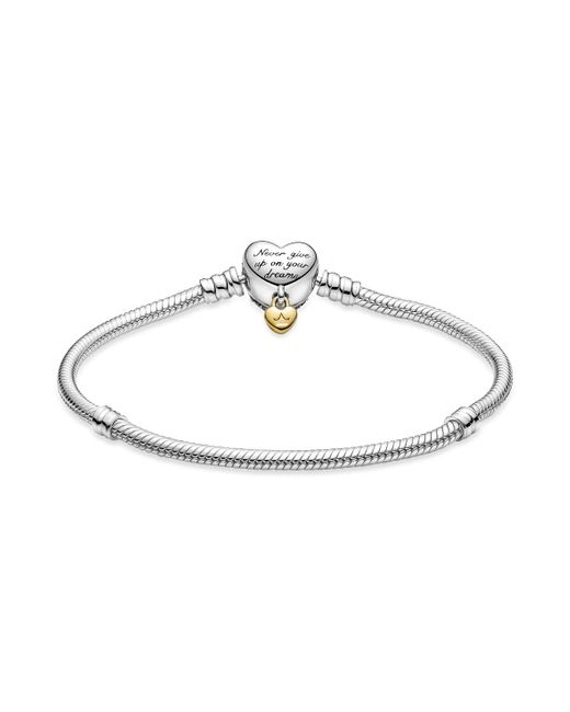 Pandora White Disney Princesses Snake Chain Sterling Silver And 14k Gold-plated Bracelet With Clear Cubic Zirconia
