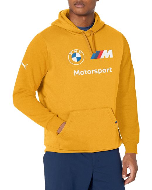 PUMA Yellow Bmw M Motorsport Essentials Fleece Hoodie Hooded Sweatshirt for men