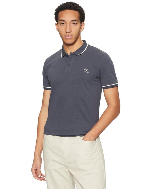 Calvin Klein Calvin Klein Poloshirt Kurzarm Tipping Slim mit Stretch in Blue für Herren