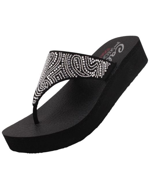 Skechers Black Vinyasa Paisley Wave Toe Separator Sandals