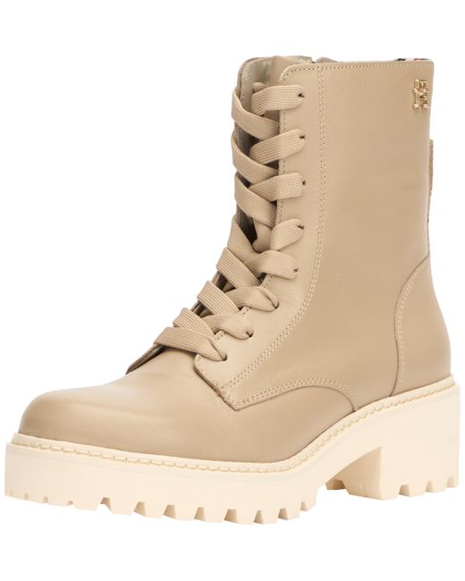 Tommy Hilfiger Natural Chic Mid Heel Leather Lace-up Boots