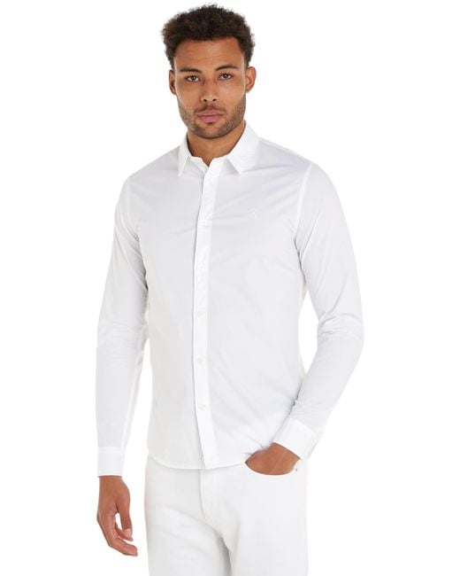 Jeans Slim Stretch Shirt J30J324614 Chemises décontractées Calvin Klein pour homme en coloris White
