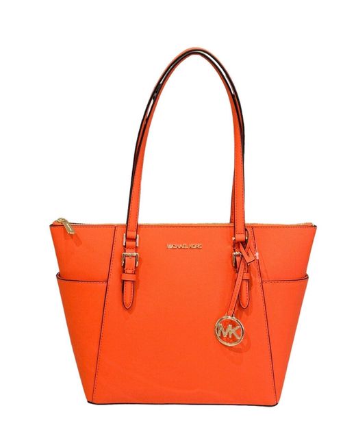 Michael Kors Orange Charlotte Large Saffiano Leather Top-zip Tote Bag