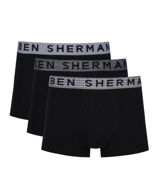 Boxer Shorts in Black | Cotton Rich Trunks with Elasticated Waistband di Ben Sherman da Uomo
