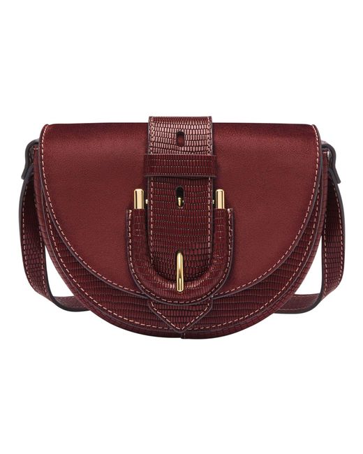 Fossil Red Harwell Lizard Effect Embossed Leather Small Flap Crossbody