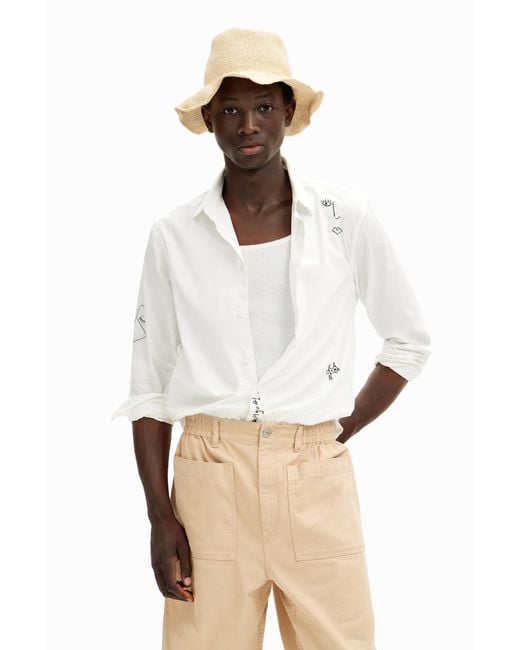 Desigual Woven Long Sleeve T-Shirt in Natural für Herren