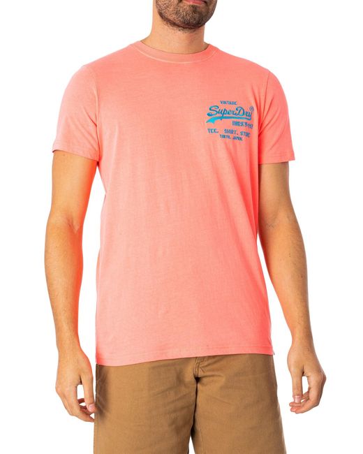 Superdry Neonfarbenes T-Shirt mit Vintage-Logo Neonrot XXXL in Pink für Herren