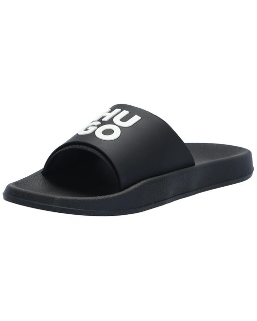 HUGO Black Stacked Logo Slide Sandal for men