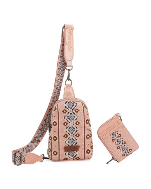 Wrangler Pink Aztec Crossbody Sling Bags For Wallet Set