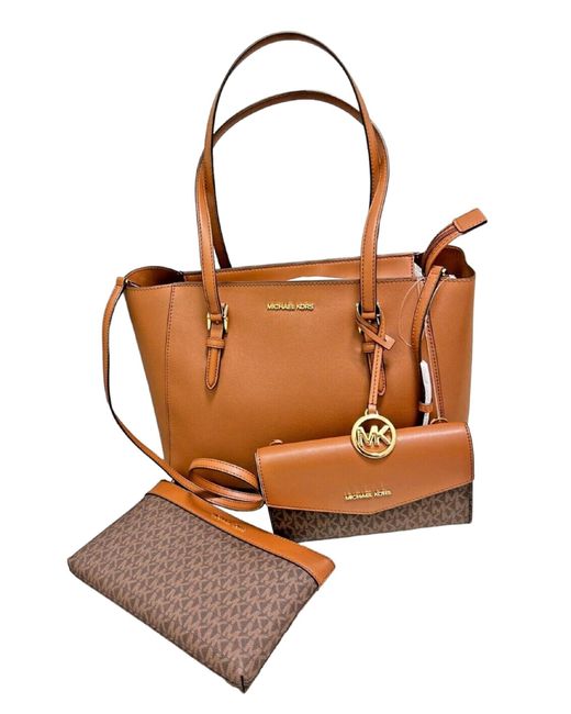 Michael Kors Brown Charlotte Large 3-in-1 Tote Crossbody Handbag Leather