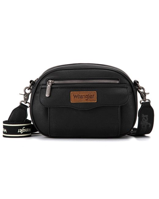 Wrangler Black Crossbody Geldbörsen für Frauen Trendige Kamera Umhängetasche mit breitem Gurt