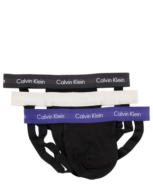 Calvin Klein Blue Branded-waistband Mid-rise Pack Of Three Stretch-cotton Jock Straps X for men