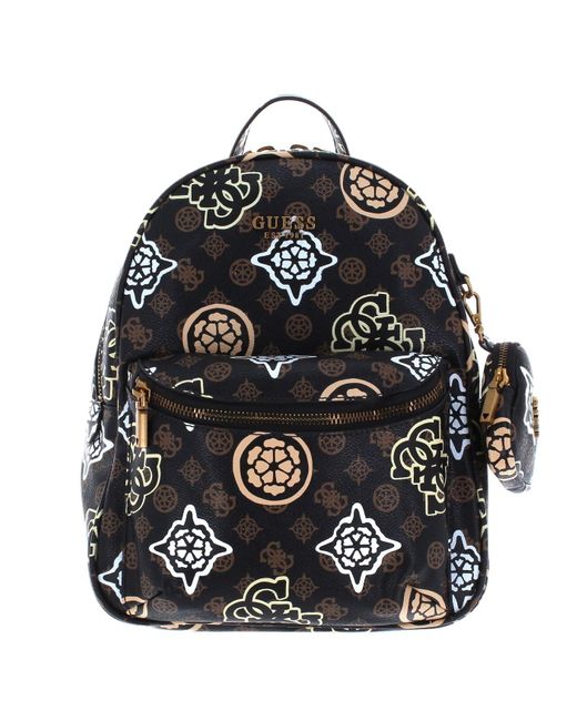 Guess Black House Party Backpack Brown Logo Multi