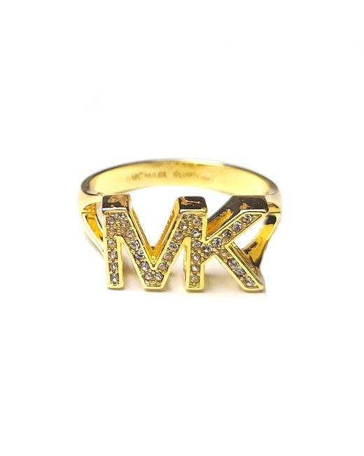Michael Kors Metallic Mk Crystal Logo Band Ring Gold