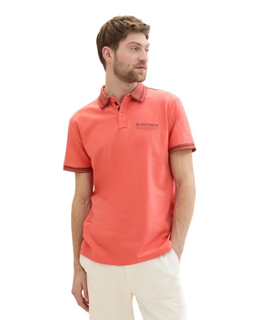 Tom Tailor Basic Piqué Poloshirt mit Logo-Print in Red für Herren