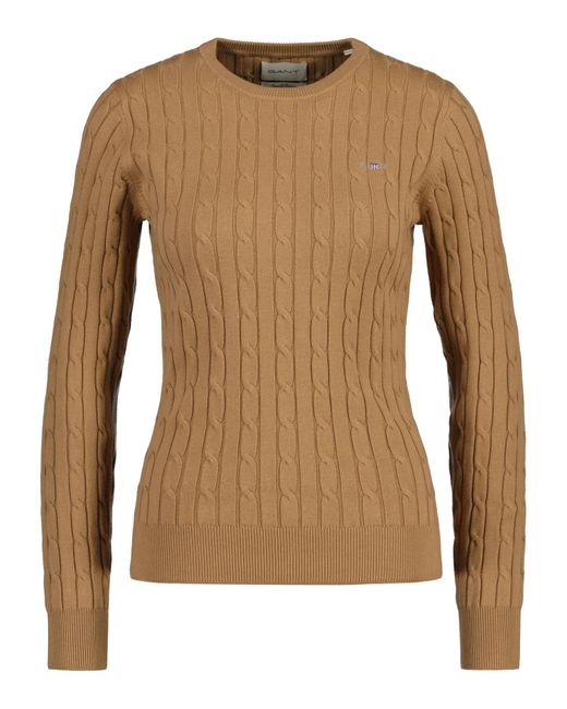 Gant Brown Stretch Cotton Cable C-neck Sweater