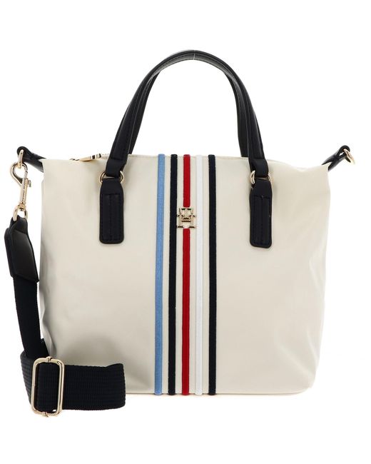 Tommy Hilfiger , , Poppy Small Tote Corp, Tote, Beige, One Size, Calico, Eén Maat, Onbezorgd in het White