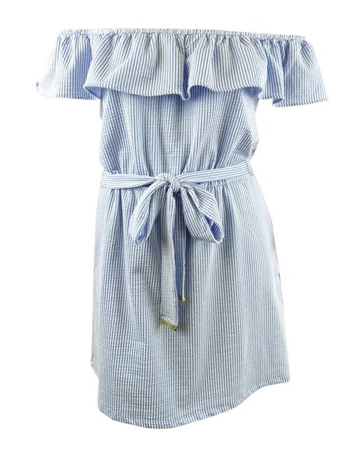 Michael Kors Blue Michael Ruffled Off-The-Shoulder Mini Dress